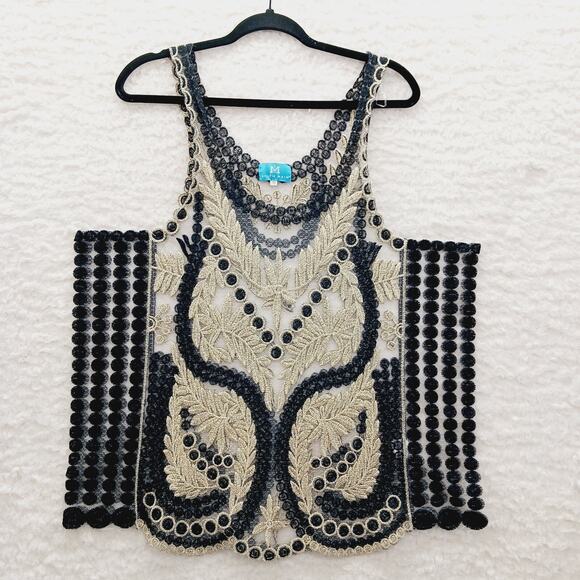 Cami Tank Top Size 2XL Gold Black Metallic Goth Lace Flappercore Fairy Mob Wife - Picture 3 of 12